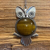 Tigers Eye Necklace Brown Crystal Necklace Owl Necklace Gemstone Meditation Gift Healing Crystal Nec