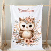 Owl Baby Girl Blanket Personalized Blanket Boho Baby Blanket Boho Owl Personalized Girl Name Blanket
