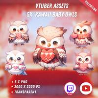 5x Cute Baby Valentine Owl | Vtuber Assets | Fantasy Pets | Anime | PNGtuber Assets | Digital Downlo