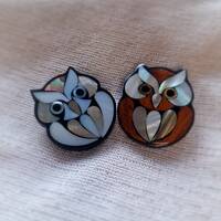 VINTAGE OWL BROOCH wood&mother of pearl