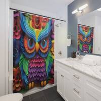 3D Looking Owl Cartoon Printed Design Shower Curtain Bathroom Decor  - 71x74 inch