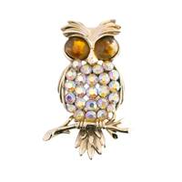 Vintage Rhinestone Owl Brooch