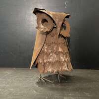 Handmade Brutalist Tin Metal Sculptured OWL Figurine-Curtis Jere Style-Handmade Abstract Steampunk B