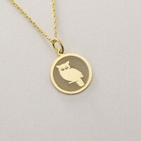 Gold Solid 14K Real Gold Owl Necklace, Personalized Owl Pendant, Owl Pendant, Animal Necklace, 14k R