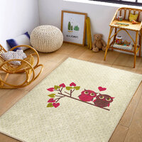 Owl couple rug|Cute owl carpet|Bird themed rugs|Animal print carpets|Kindergarten non-slip mat|Baby 