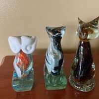 Abstract Art Glass Owl Cat Fox Paperweight Figurine Wildlife