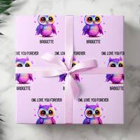 Personalized Purple Owl Gift Wrap, Custom Name Owl Always Love You Wrapping Paper, Gift for Valentin