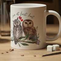 Valentine Owl mug, Love at First Hoot Jumbo Mug, 20oz, Ceramic mug for Valentines Day, Mug for Anniv