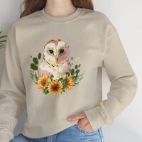 Owl and Sunflowers Sweatshirt, Cottage core Gift for your Sweetheart. Anniversary gift. Golden Sunfl