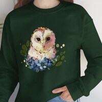 Blue flowers and Owl Sweatshirt, Owll sweater,  cottage core design, Gift for your Sweetheart. Anniv