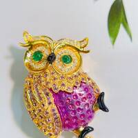 18K Purple Sappaire Diamond Pendant/Brooch (Owl)