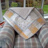 Cute Owls Baby Quilt, Nursery Quilt, White Grey & Ochre, Playmat, New Baby Gift, Tummy Time, Tra