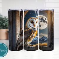Barn Owl Tumbler Wrap, 20oz Skinny Straight Tumbler, Digital Download, Stunning Full Moon Barn Owl S