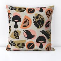Forest Owls Throw Pillow - Minimalist Nature by cjldesigns - Outdoors Geo  Retro Mushrooms Decorativ