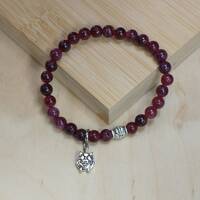 Gemstone Transition Stretch Bracelet. Red Garnet Removable Owl Charm.  Valentine | Mother | January 