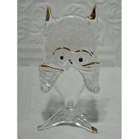 Vintage Miniature Clear Glass w gold Accents Owl Figurine
