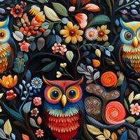 Floral Owl Gift Wrap Paper: Vibrant Artistic Pattern