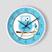 Blue Winking Hoot Owl Wall Clock / Owl Nursery Clock Boys Room