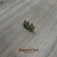 Green Owl Stud Earrings | Wood | Lightweight | Dangle | Owl Earrings | Animal Earrings