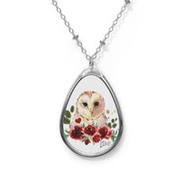 Beautiful owl art Oval Necklace, Love pendant, Owl gift,Cute owl gift to wear. Valentines gift for h