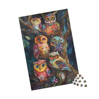 Owl Puzzle, Spirit Tree and Owl Family Jigsaw Puzzle, Quilted Patchwork Owl Puzzle, Mandala Puzzle (