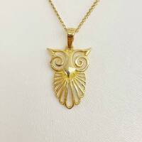 Handmade 14k Yellow Gold Owl Pendant Necklace: Symbolic Wisdom Charm