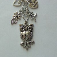 Owl, Owl Always Love You, Heart, Love You, Flowers, Tibet Antique Silver Charms, Key Chain, Bag Char