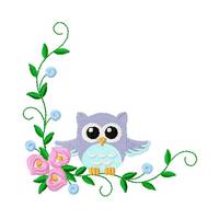 Baby Owl Sitting on a Flower Branch - Machine Embroidery Design