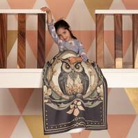 Vintage-inspired Art Nouveau Floral Owl Blanket for a Cozy Home, Art Nouveau Owl Minky Blanket, Wood