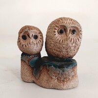 Two Vintage Pottery Owls, Sitting on a Branch, Australian Pottery, Pottery Figurine, Figurine Valent