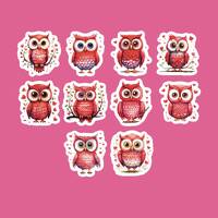 Valentine Love Owl Stickers, Set of 20 Stickers, Valentine Stickers, Owl Sticker, Colorful Owl Stick