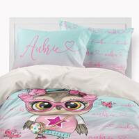Owl Bedding Set for a Girl, Personalized Duvet Cover or Comforter Set, Girls Room Duvet Cover Set, T