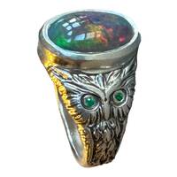 Owl Ring with Opal and Emeralds
