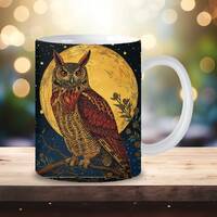 Enchanting vintage style owl mug wrap, whimsigoth gothic witchy design, celestial full moon occult b