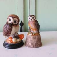 1970s Retro Owl Figurines: Kitsch Ceramic Home Decor Set