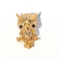 Quality Made Diamante Animal Brooch, Diamante Owl Brooch, Gold Effect Owl Brooch, Diamante and Gold 