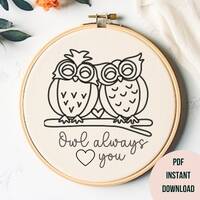 Funny Cute Owl Valentines Hand Embroidery PDF Couples Embroidery Pattern Owl Ways Embroidered Valent