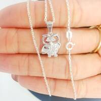 925 Sterling Silver CZ Owl rolo Necklace, stone Owl charm and Rolo chain, Rhinestone Wisdom Owl Char