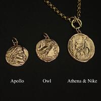 Three Interchangeable pendants: Athena, Owl & Apollo - Coin Choker Thick Chain Necklace with Fro