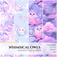 Whimsical Owls | 8 Seamless Designs - Digital Papers | Card Making, Scrapbook, Junk Journal | Free C