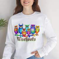Neon Owl graphic sweatshirt, "Wisehoots" sweater. Inspiring shirt, Owl and bird lovers swe