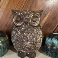 Vintage Hand Painted Ceramic Owl Figurine - 6.5" Tall Decor