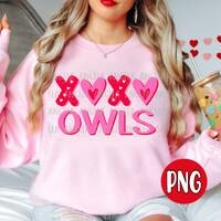 PNG Owls XOXO Valentine's Day Love Pink Red Hearts School Spirit Teacher Mascot Digital Download