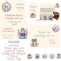 Whooo&rsquo;s Turning One? Owl Birthday Party Editable Printable Pack templates