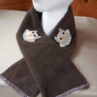 Brown Fleece Scarf With Owls