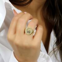 14k Gold Owl Ring · Engraved Bird Ring · Unisex Signet Ring · Gold Personalized