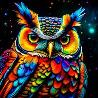 Bright and Colorful Owl with Night Sky Background Digital Downloads - JPEG - 300DPI - Sublimation - 