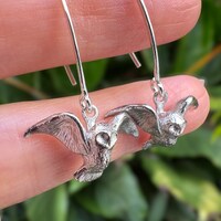 Sterling silver flying owl earrings | Barn owl | Owl Totem | Silver bird earrings