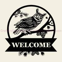 Owl Welcome sign, Owl svg, wild animal cut file for plasma, dxf for laser, Owl clipart, sign with ow