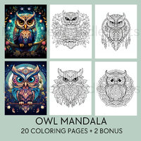 20 Owl Mandala Coloring Pages for Adults, Printable Coloring Book, Owl Coloring, Owl Lover Gift, Rel